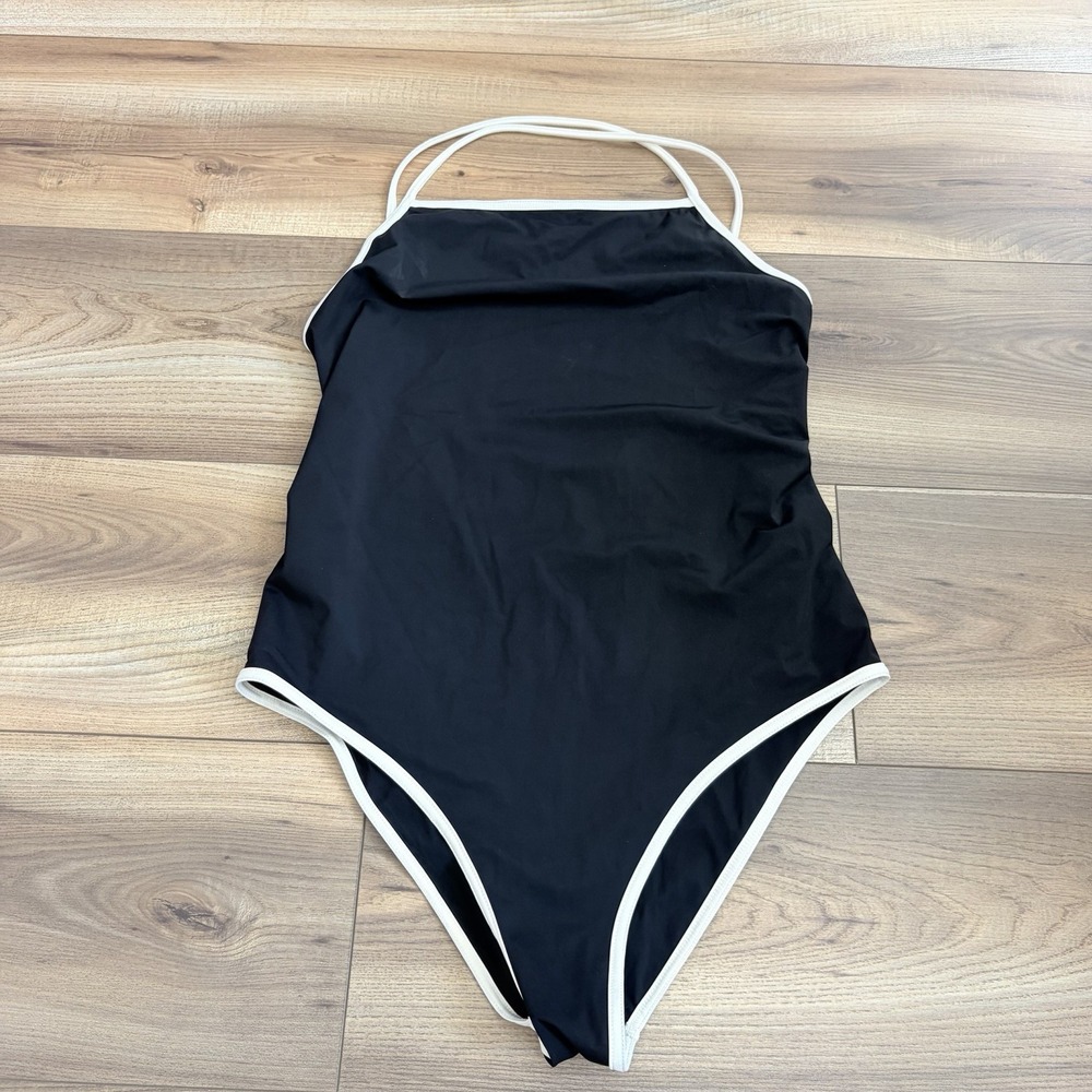 Loulou de Saison Paris One Piece Swimsuit Black White Trim Size Large